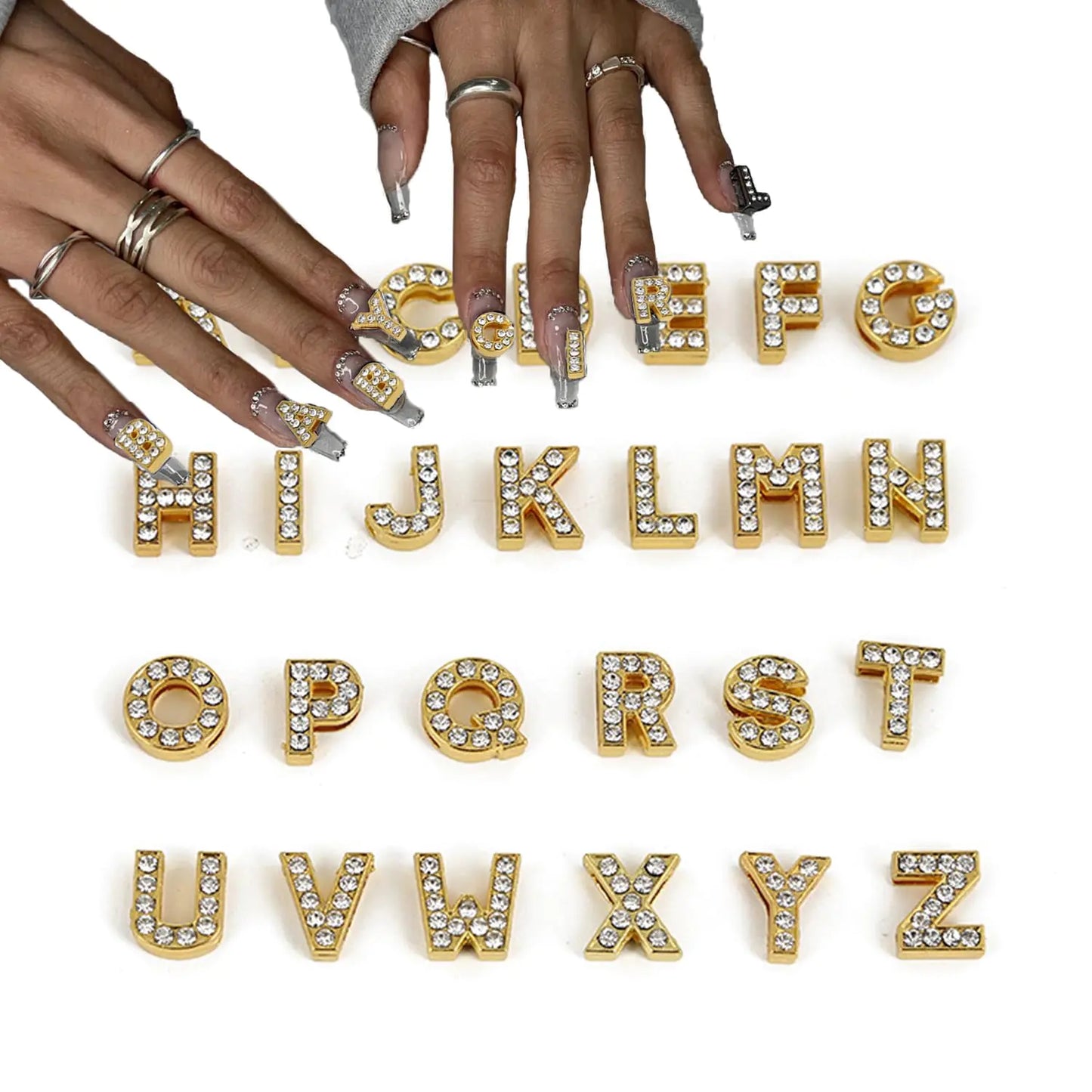 ✨ 26PCS Gold Letter Nail Charms 3D Crystal Alphabet Nail Gems for Stylish Manicures ✨