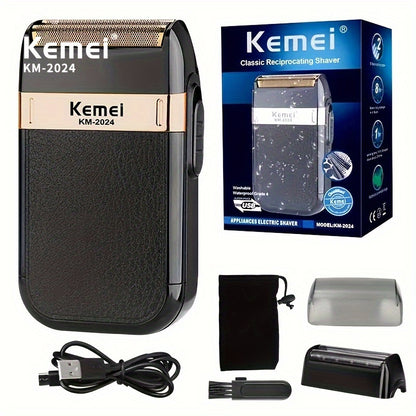 Kemei Twin Blade Electric Shaver for Men - Waterproof, Cordless, USB Rechargeable Razor with Reciprocating Blades for a Smooth and Comfortable Shave