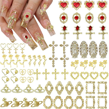 ✨ 72PCS Gold Nail Charms – Y2K-Inspired 3D Chrome Nail Decorations ✨