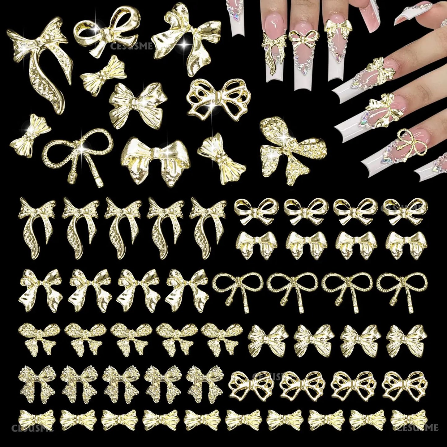 ✨ 100 Pcs Gold Bow Nail Charms –Elegant Y2K Nail Accessories for Glamorous Designs ✨